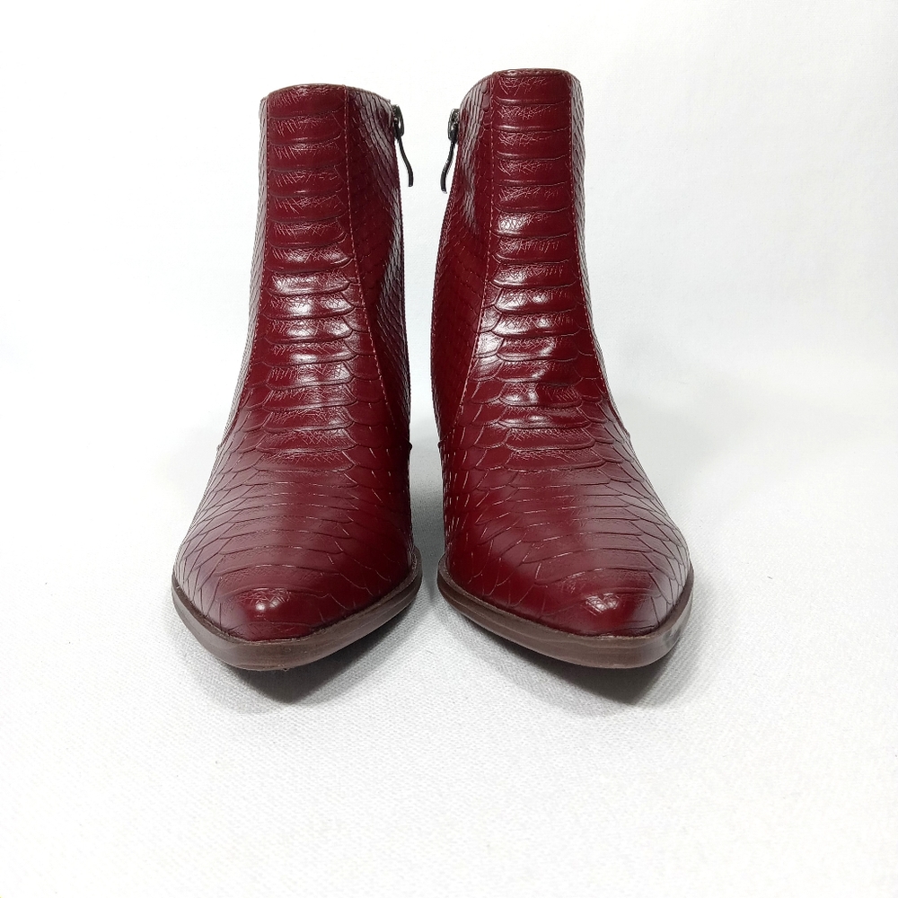 MAYPIE Dark Red Faux Leather Western Ankle Boot Size 6 - Picture 10 of 16